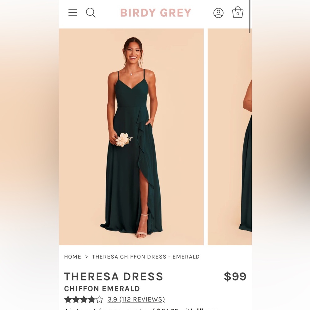 Birdy Grey bridesmaid dress Theresa Chiffon color Emerald size Large NWT